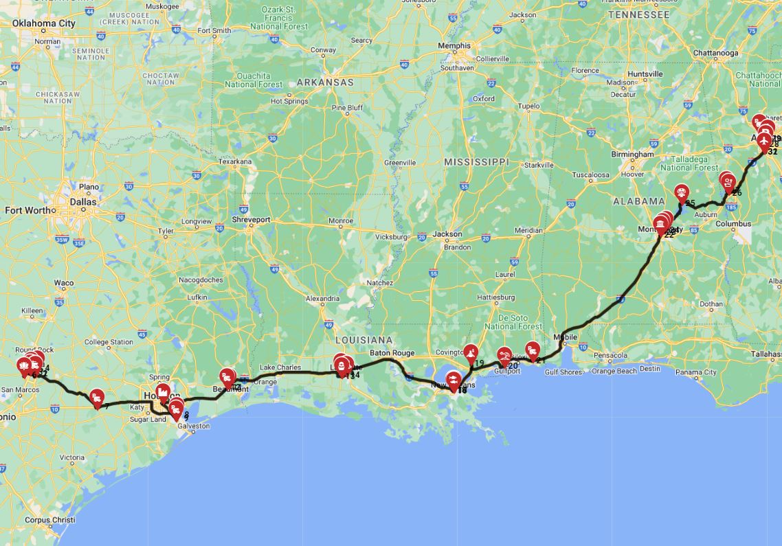 Map for Austin to Atlanta